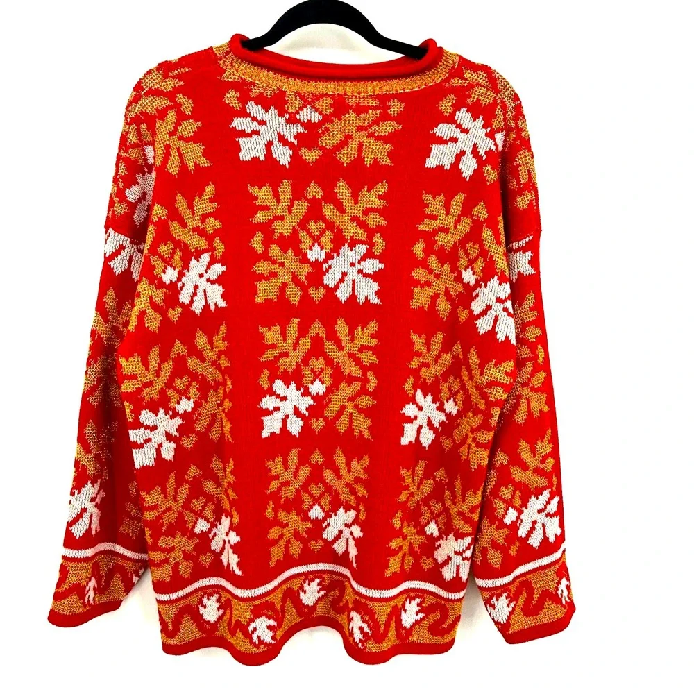 Holiday Time Christmas Sweater Womens L‎ Red Metallic Gold Bears Novelty Vintage